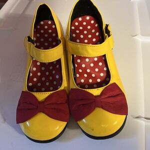 Yellow and Red Minnie Mouse Mary Jane Faux Patent Leather Slipper --  Wmn Sz 5